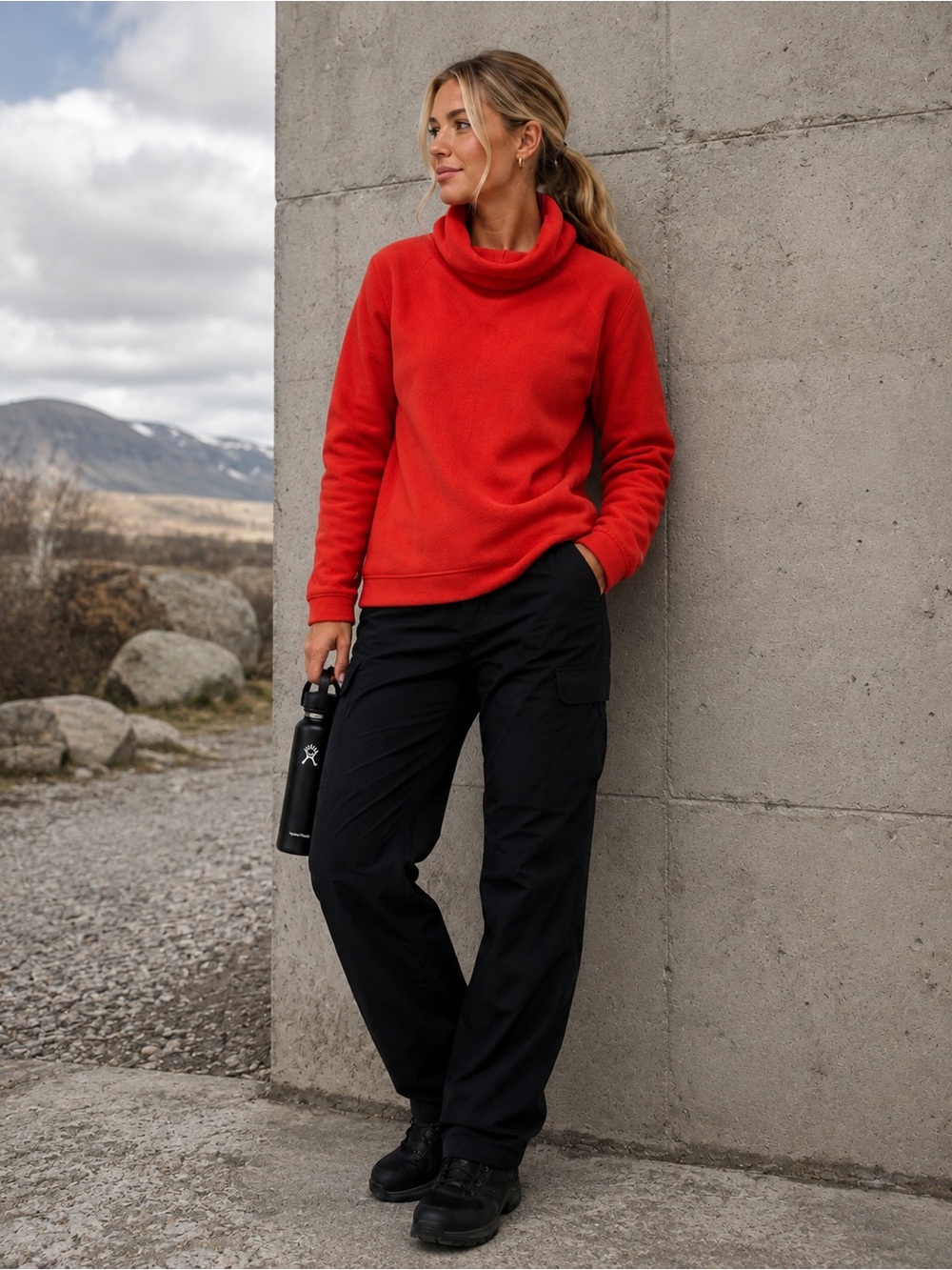 Telluride Clothing Company Women’s Red Orange Fleece Cowl Neck Pullover Size S